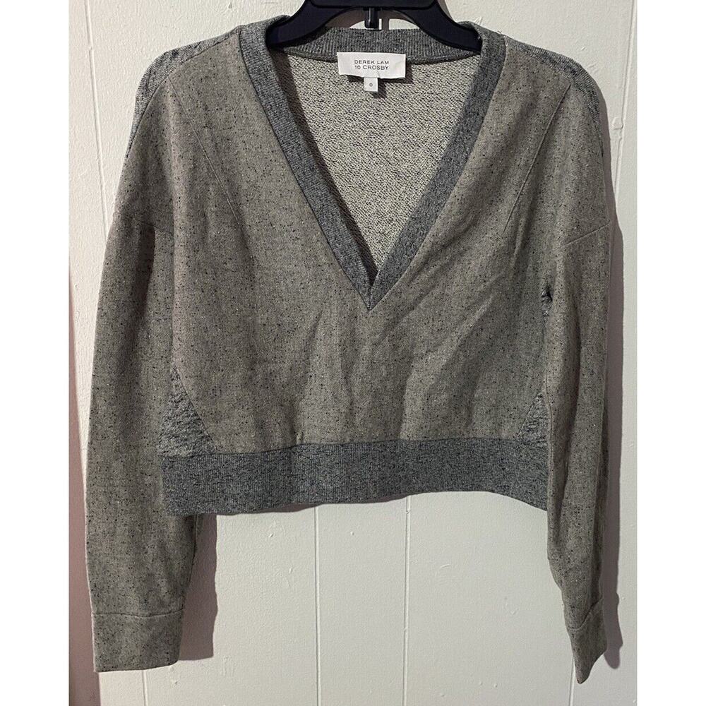 Derek Lam Wool Blend V-Neck Cropped Sweater EUC Size 0 Grey
